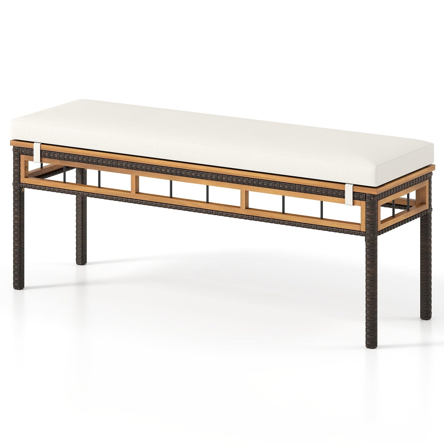 Tangkula Outdoor Wicker Bench with Removable Padded Cushion