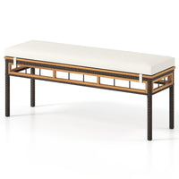 Tangkula Outdoor Wicker Bench with Removable Padded Cushion