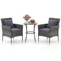 Tangkula 3-Piece Patio Furniture Set w/A Tempered Glass Table & 2 Cushioned Chairs