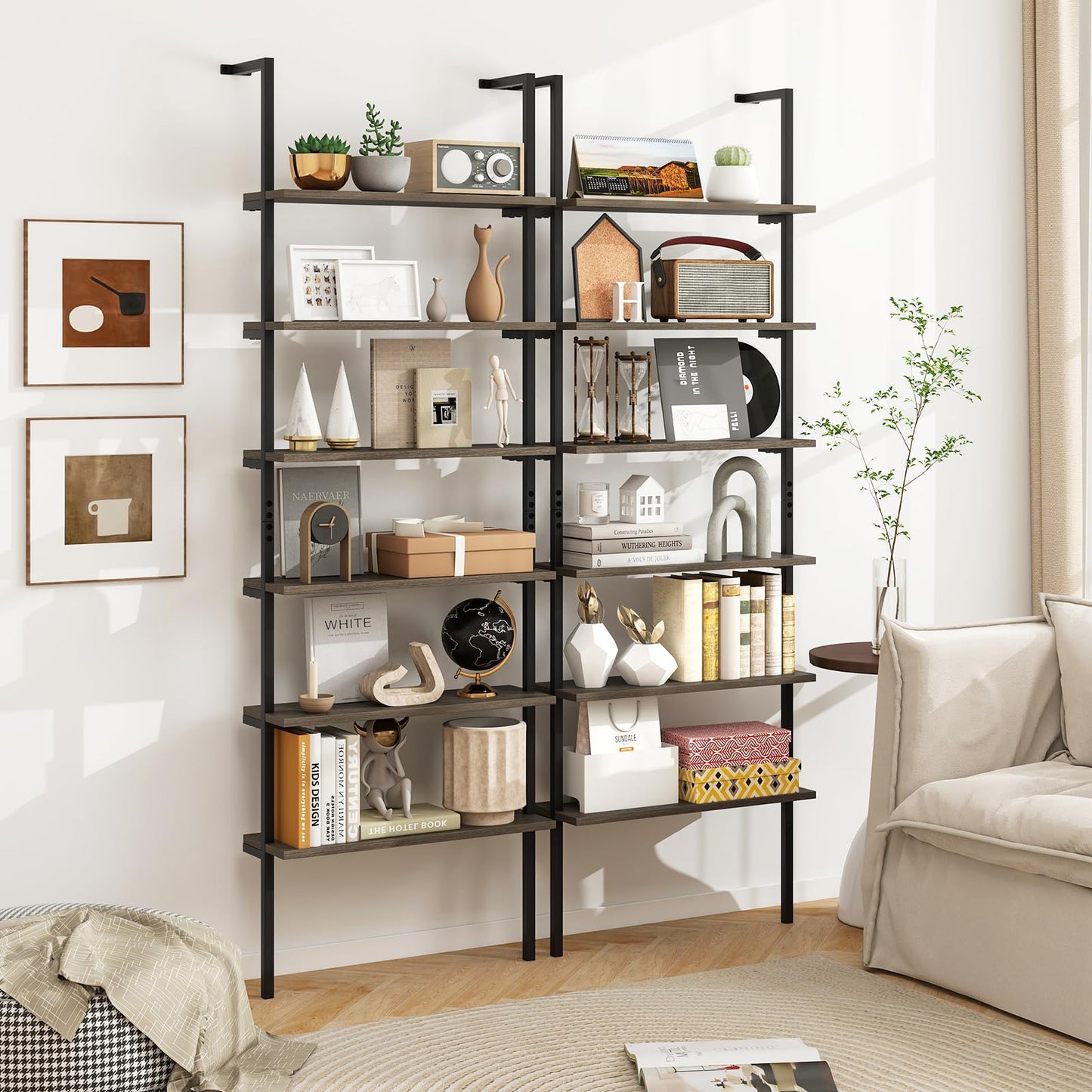 Tangkula Industrial 6-Tier Bookshelf