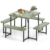 Tangkula 8 Person Picnic Table HDPE Outdoor Square Table and Bench Set
