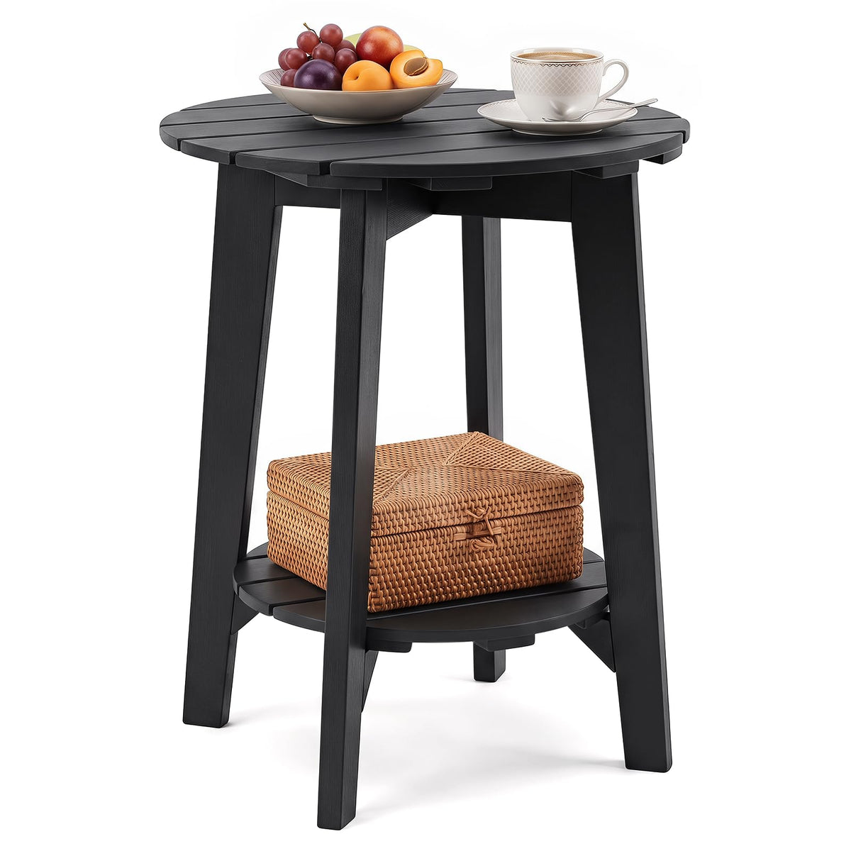 Tangkula Outdoor 2-Tier Eucalyptus Wood Side Table(1/2)
