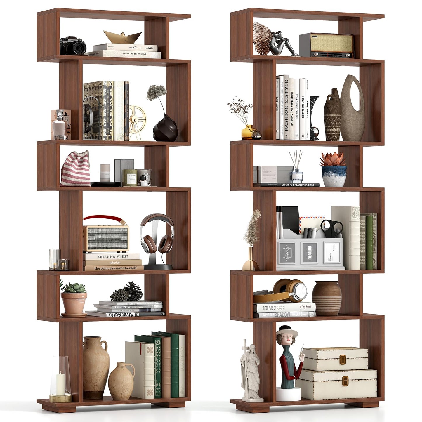 Tangkula 6 Tier S Shaped Bookshelf for Study