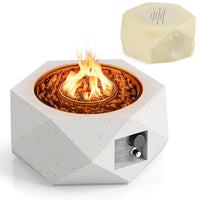Tangkula Propane Fire Pit Table, 28” Hexagon Terrazzo Gas Fire Pit, Protective Cover & Tank Seat Included, 40,000 BTU Smokeless Fire Pit