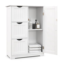 Tangkula Bathroom Floor Cabinet, Freestanding Side Storage Cabinet w/ 3 Drawers & 1 Cupboard
