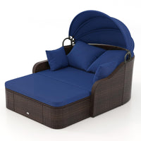 Tangkula PE Rattan Patio Daybed with Retractable Canopy