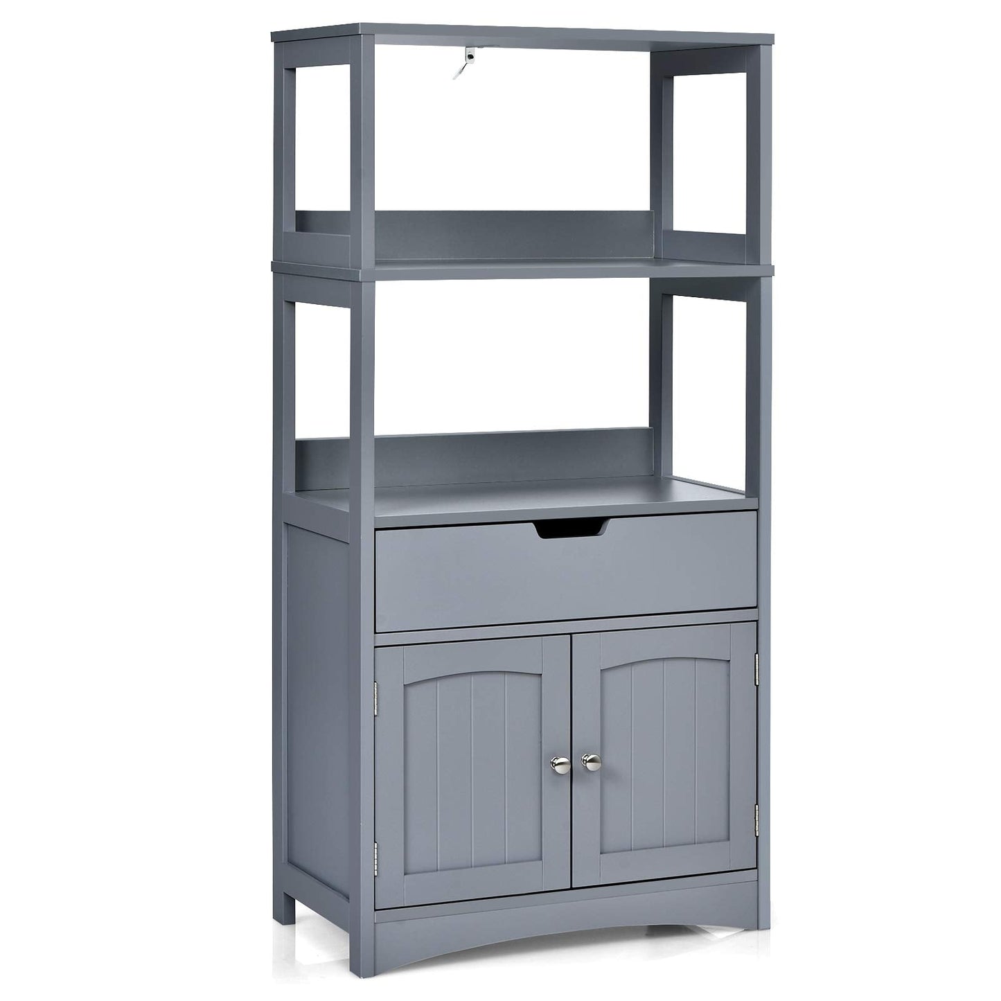 Bathroom Floor Cabinet with Drawer, 2 Open Shelves and Door Cupboard