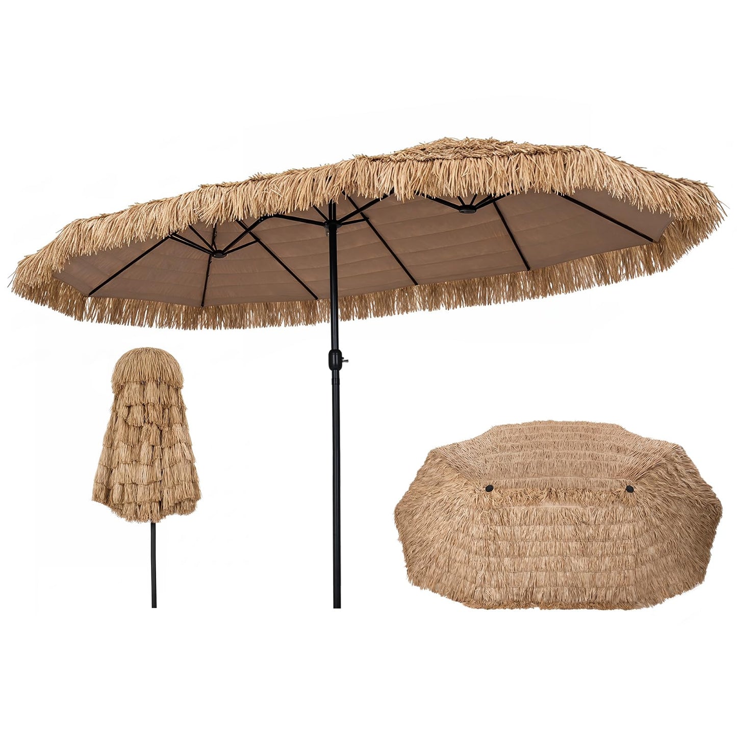 Tangkula 15 FT Tiki Patio Umbrella | Thatched PE Grass