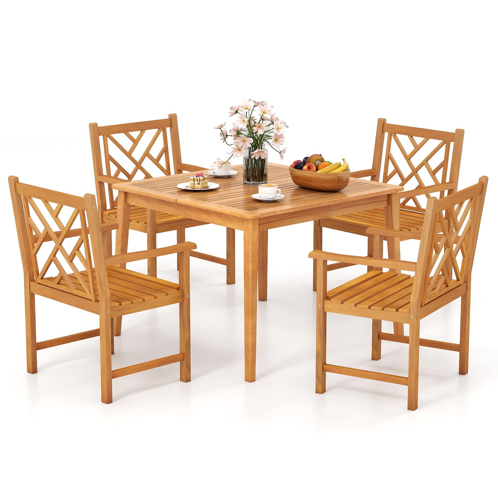 Tangkula 5 Pieces Patio Dining Set with 1.96” Umbrella Hole and 4 Chairs
