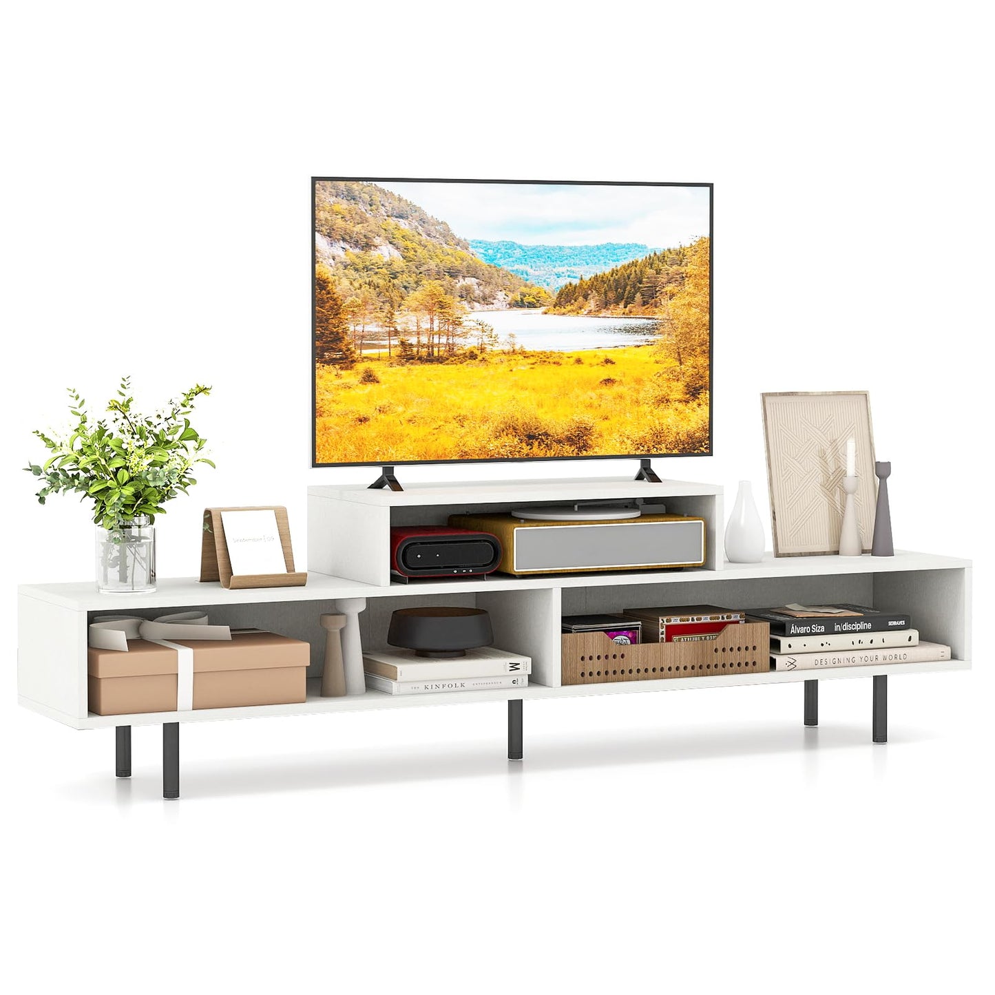 Tangkula 3 Cubby TV Stand for TVs up to 70" Entertainment Center