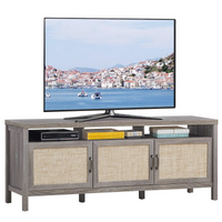 Tangkula Farmhouse Rattan TV Stand, 62 Inches Modern Boho Entertainment Center for TVs up to 65/70 Inches