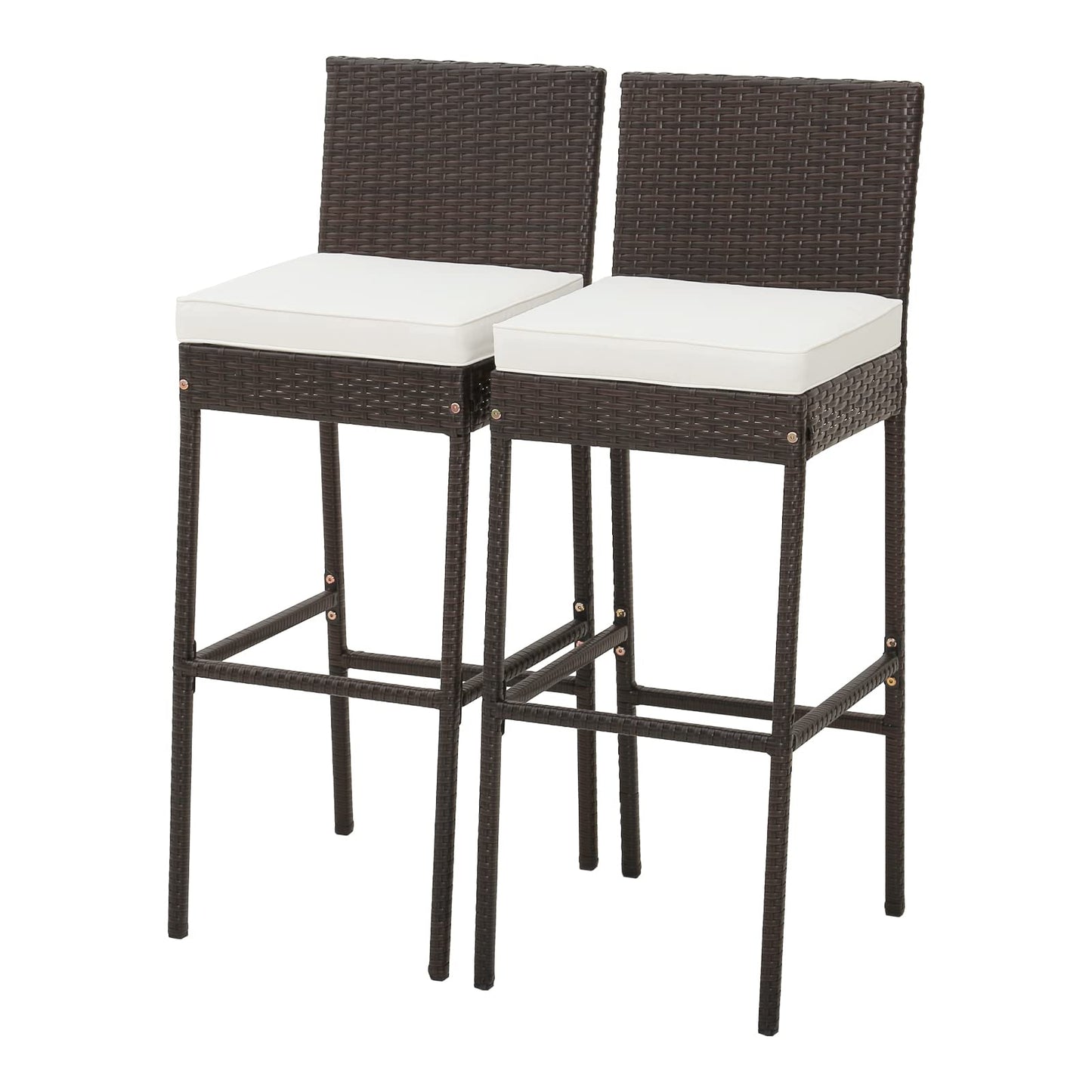 Tangkula Set of 2 Patio Wicker Barstools, Outdoor Bar Height Chair