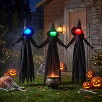 Tangkula 9.3 FT Outdoor Halloween Decoration Light Up Witch Stakes Set of 3