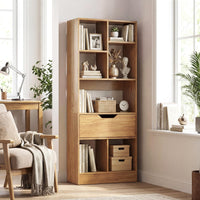 Tangkula 51” Tall Open Bookcase with Drawer 7-Cube Display Storage Cabinet(1/2)