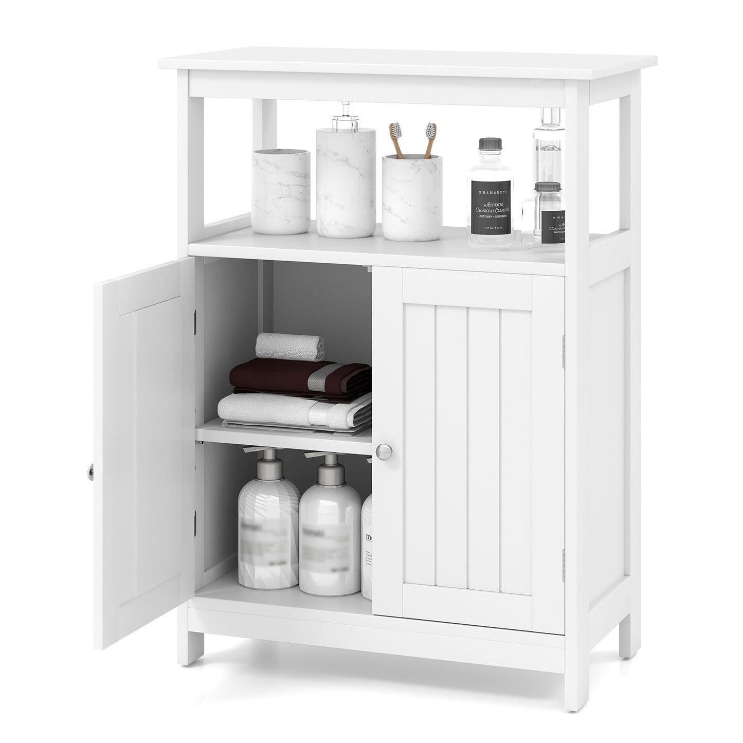 Tangkula Bathroom Storage Cabinet with 2 Doors & 1 Adjustable Shelf