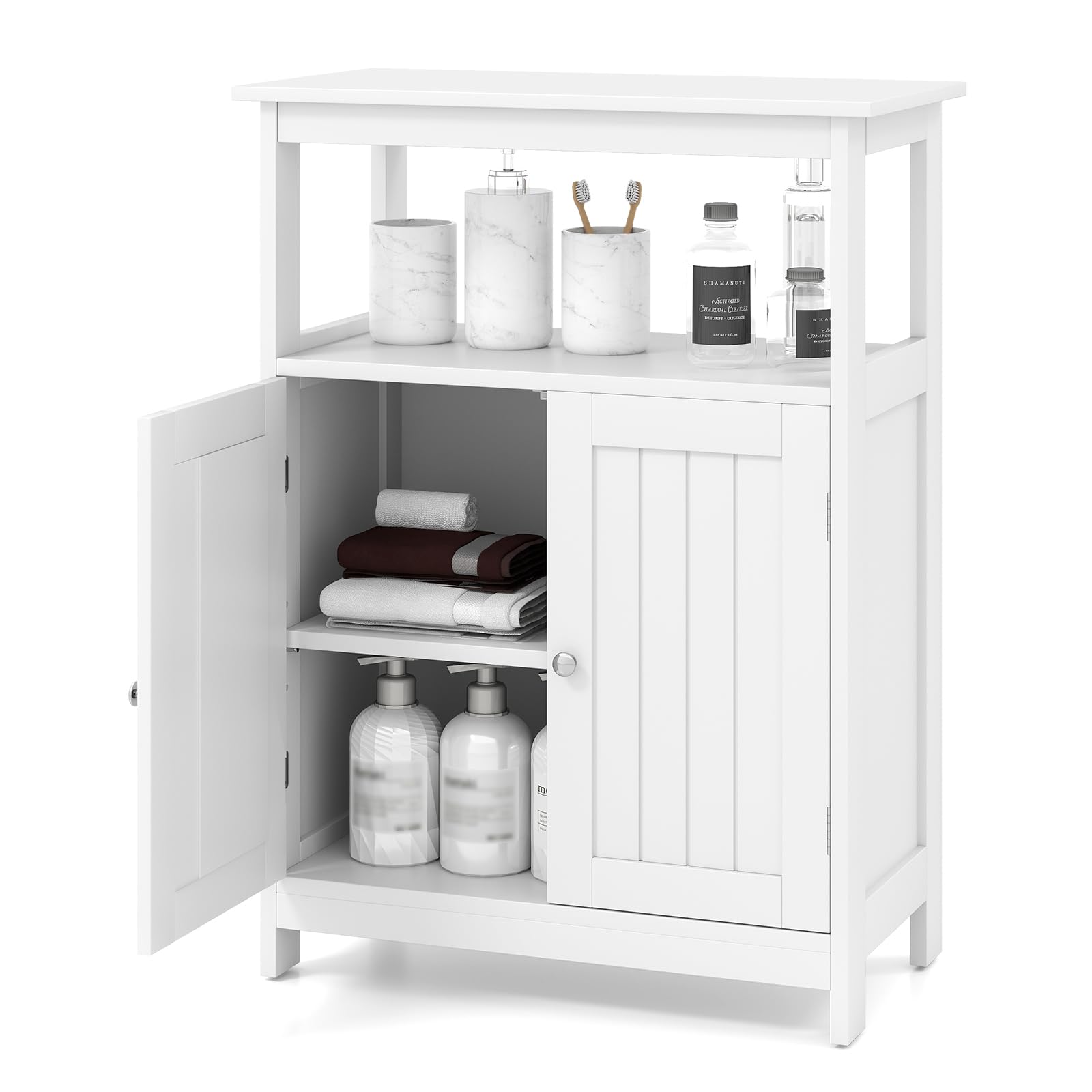 Tangkula Bathroom Storage Cabinet with 2 Doors & 1 Adjustable Shelf