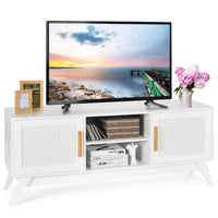 Tangkula Rattan TV Stand for TVs Up to 65 Inches with Cable Holes for Bedroom Living Room