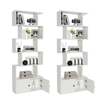 Tangkula S Shaped Bookshelf with Cabinet, 6-Tier Bookcase with Doors, Freestanding Geometric Bookshelves for Living Room
