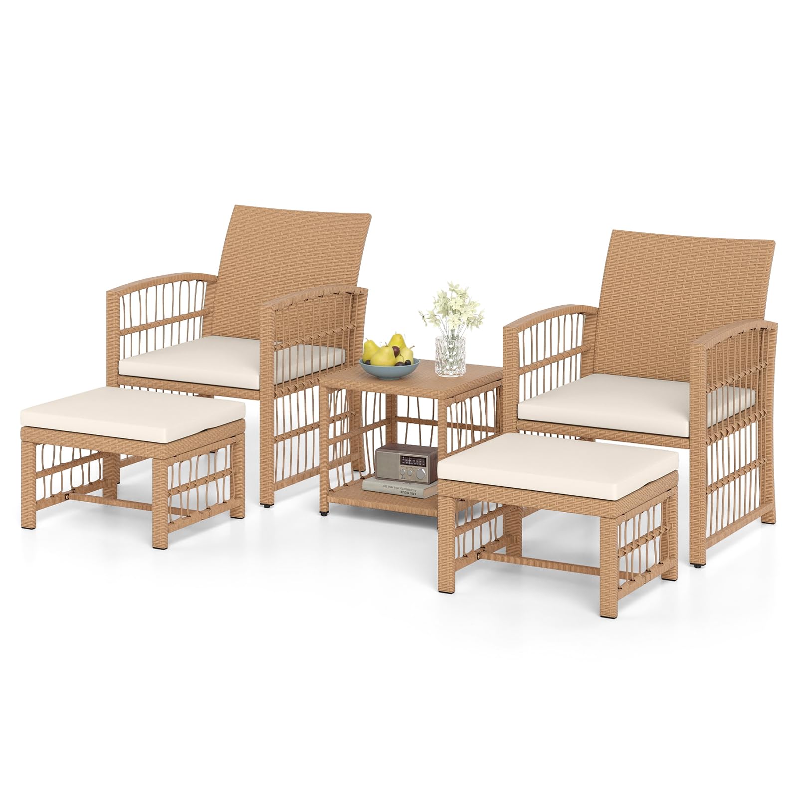 Tangkula 5 Piece Patio Wicker Conversation Set for Backyard