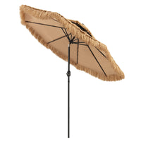 Tangkula 9 ft Thatched Patio Umbrella, 2 Tier Hawaiian Style Grass Beach Umbrella with 8 Ribs