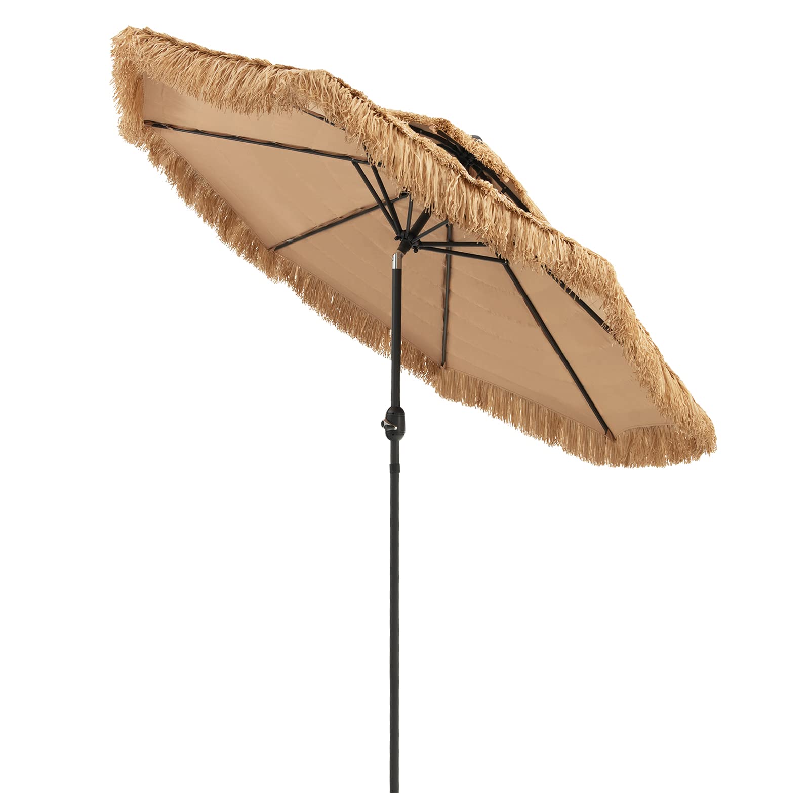 Tangkula 9 ft Thatched Patio Umbrella, 2 Tier Hawaiian Style Grass Beach Umbrella with 8 Ribs