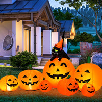 7.5 FT Halloween Inflatable Pumpkin Combo W/Witch Black Cat