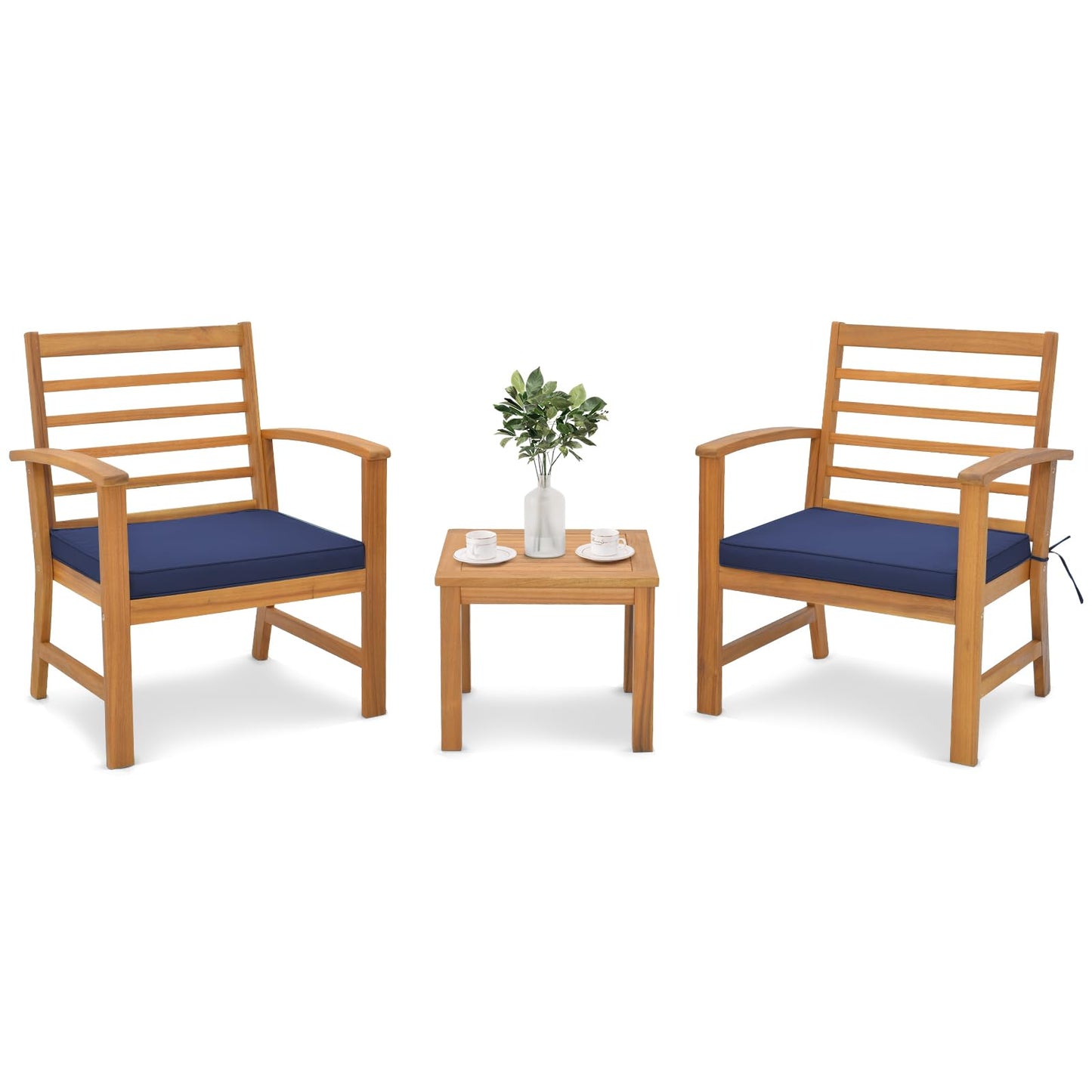 Tangkula 3 Pieces Outdoor Furniture Set, Acacia Wood Conversation Set with Soft Seat Cushions