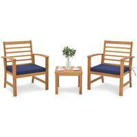 Tangkula 3 Pieces Outdoor Furniture Set, Acacia Wood Conversation Set with Soft Seat Cushions