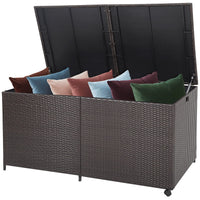Tangkula 175 Gallon Outdoor Storage Box, Wicker Patio Deck Box with 2 Universal Wheels and Waterproof Zippered Liner