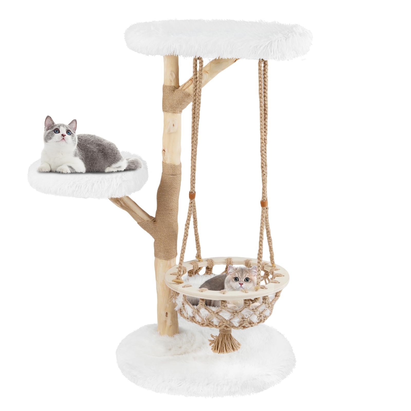 Tangkula 48.5” Natural Branch Modern Cat Tower with Luxury Hanging Cradle