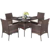 Tangkula 5 Pieces Wicker Patio Dining Set, Outdoor PE Rattan Chairs Table Set with 4 Seat Cushions