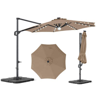Tangkula 10 FT Solar Patio Umbrella with Base Included Cantilever Offset Outdoor Umbrella