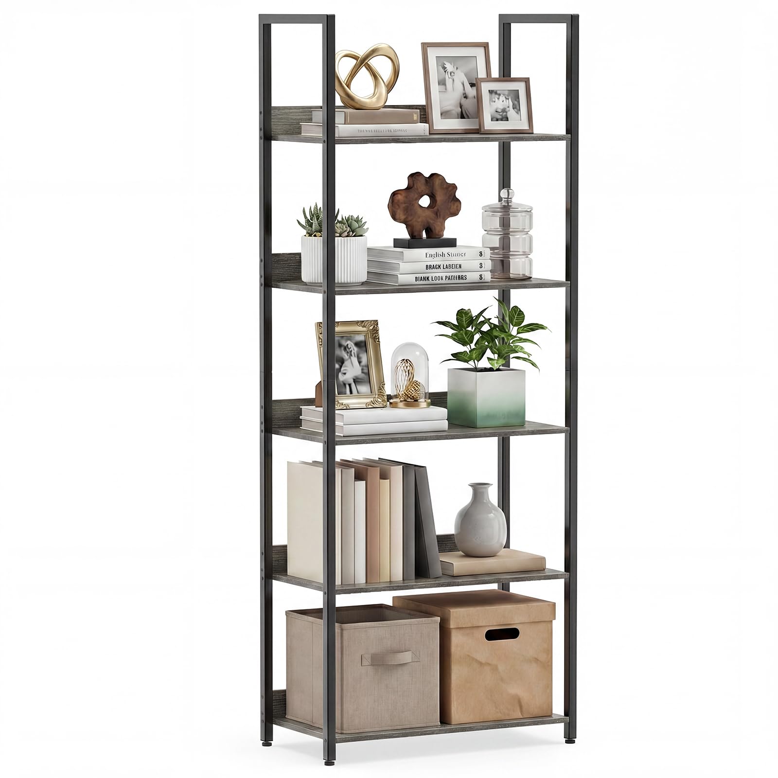 Tangkula 61”H Open Bookcase with Metal Frame