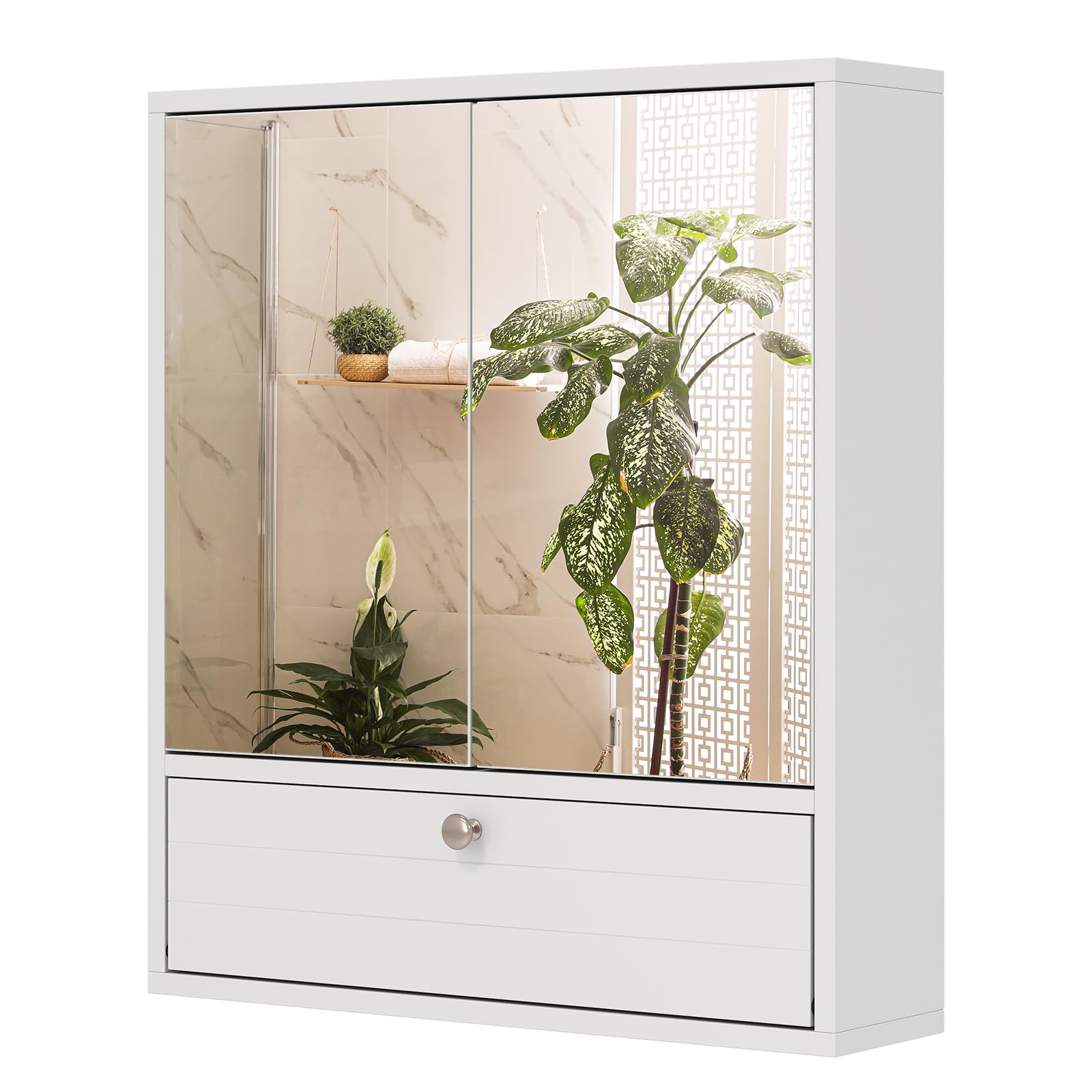 Tangkula Bathroom Cabinet with Double Mirror Doors