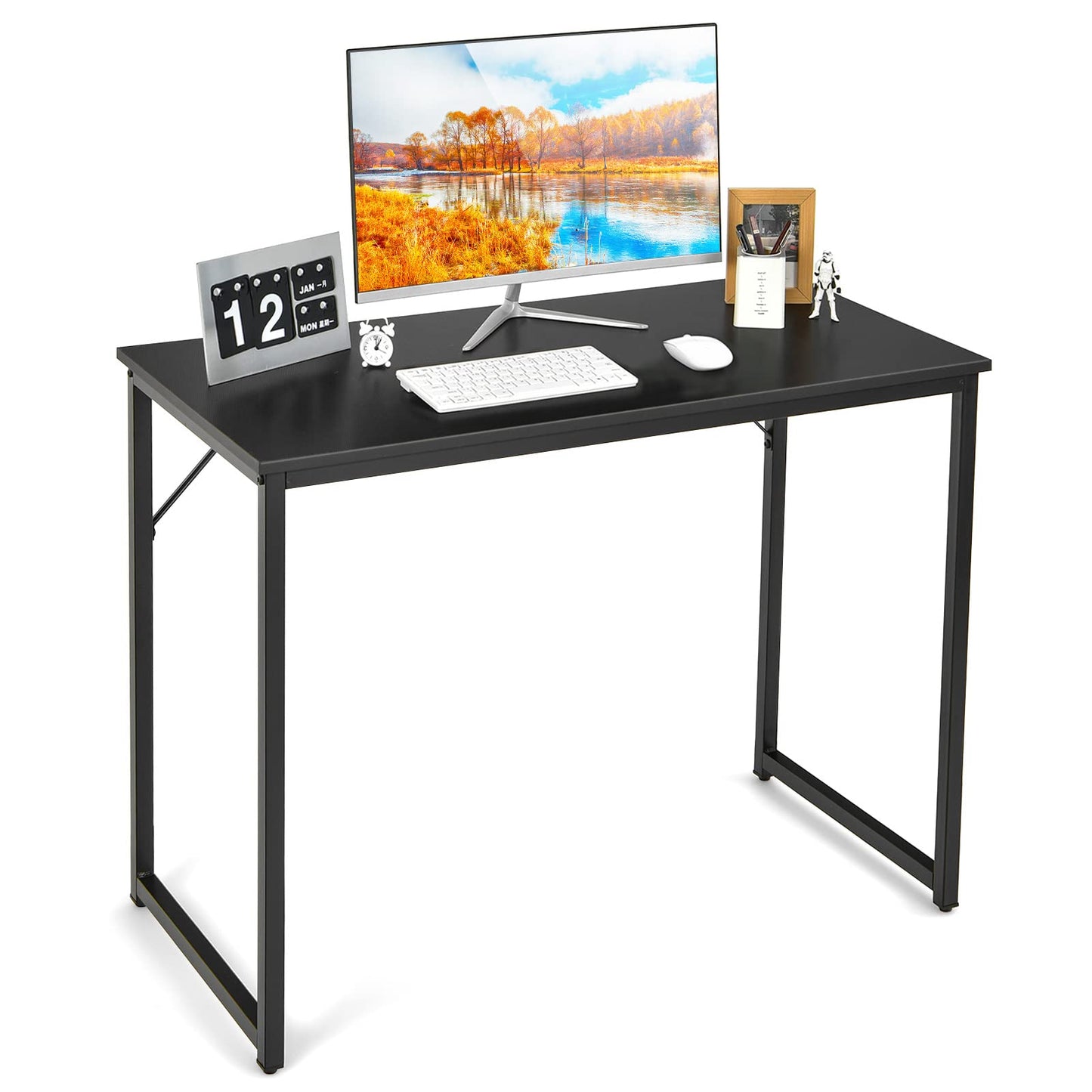 Tangkula Compact Study Writing Desk with Steel Frame for Home Office