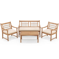 Tangkula 4 Piece Wood Patio Furniture Set, Outdoor Conversation Set w/Soft Seat Cushions