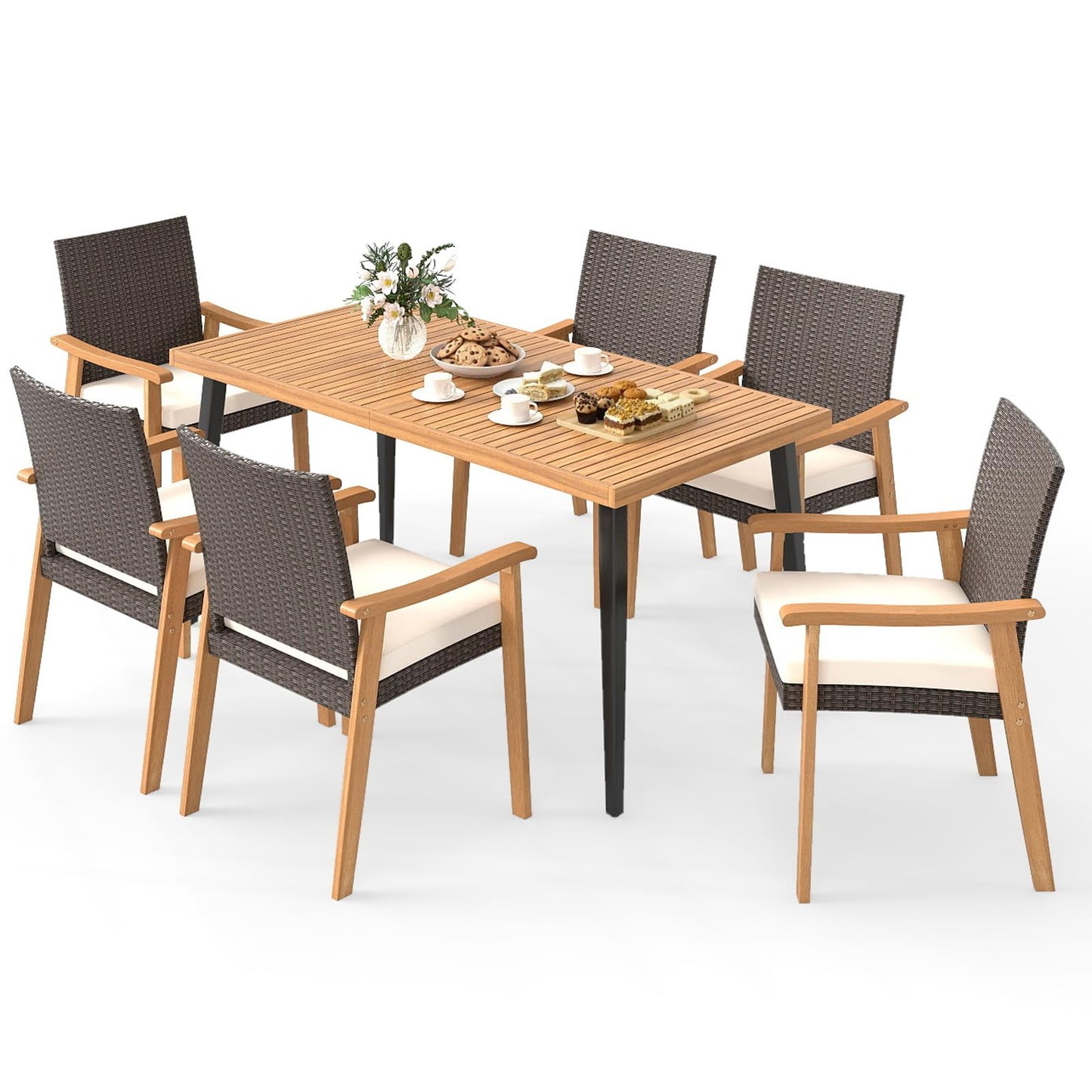 Tangkula 7 Pieces Patio Dining Table Set