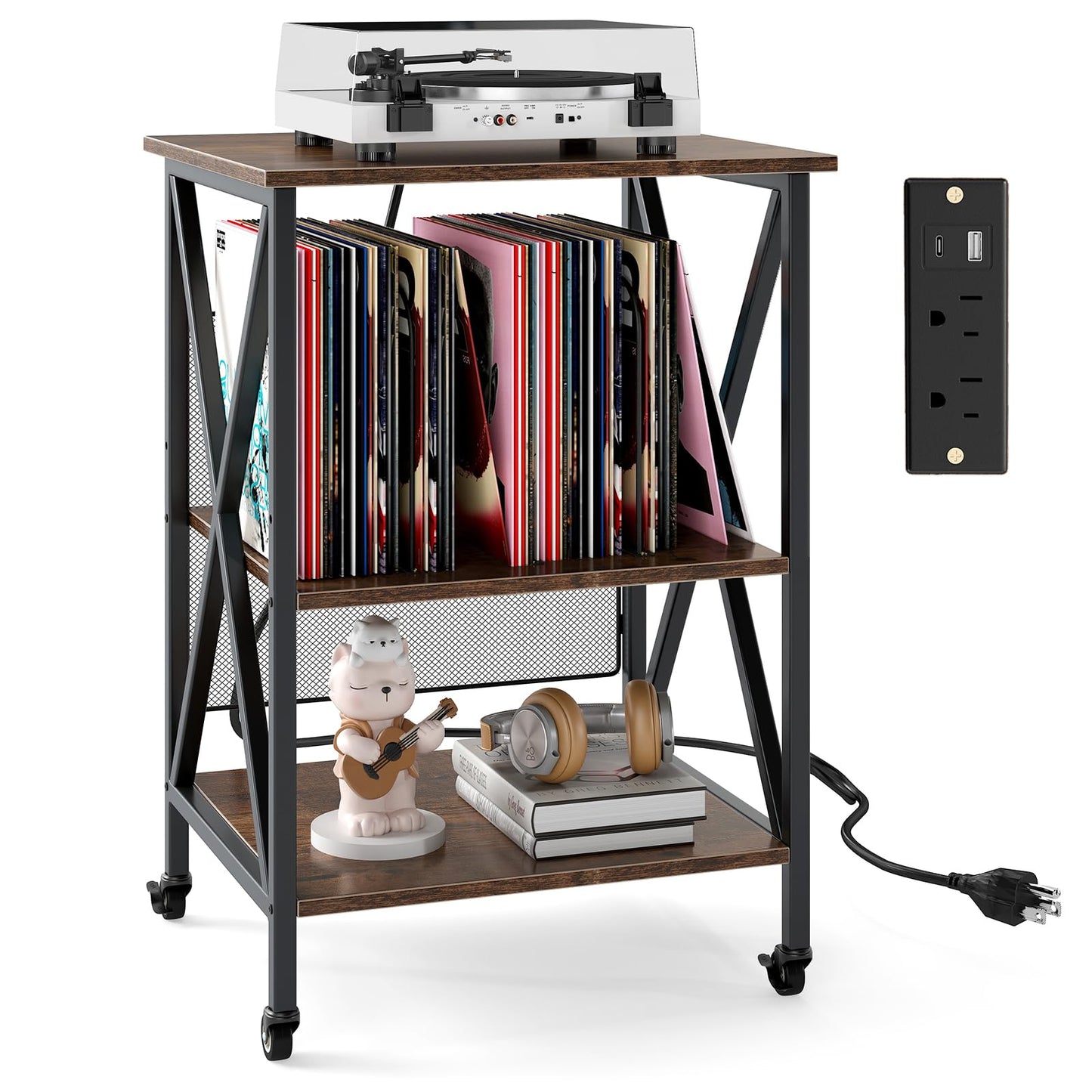 Meuble de support pour tourne-disque Tangkula avec station de recharge pour salle de musique