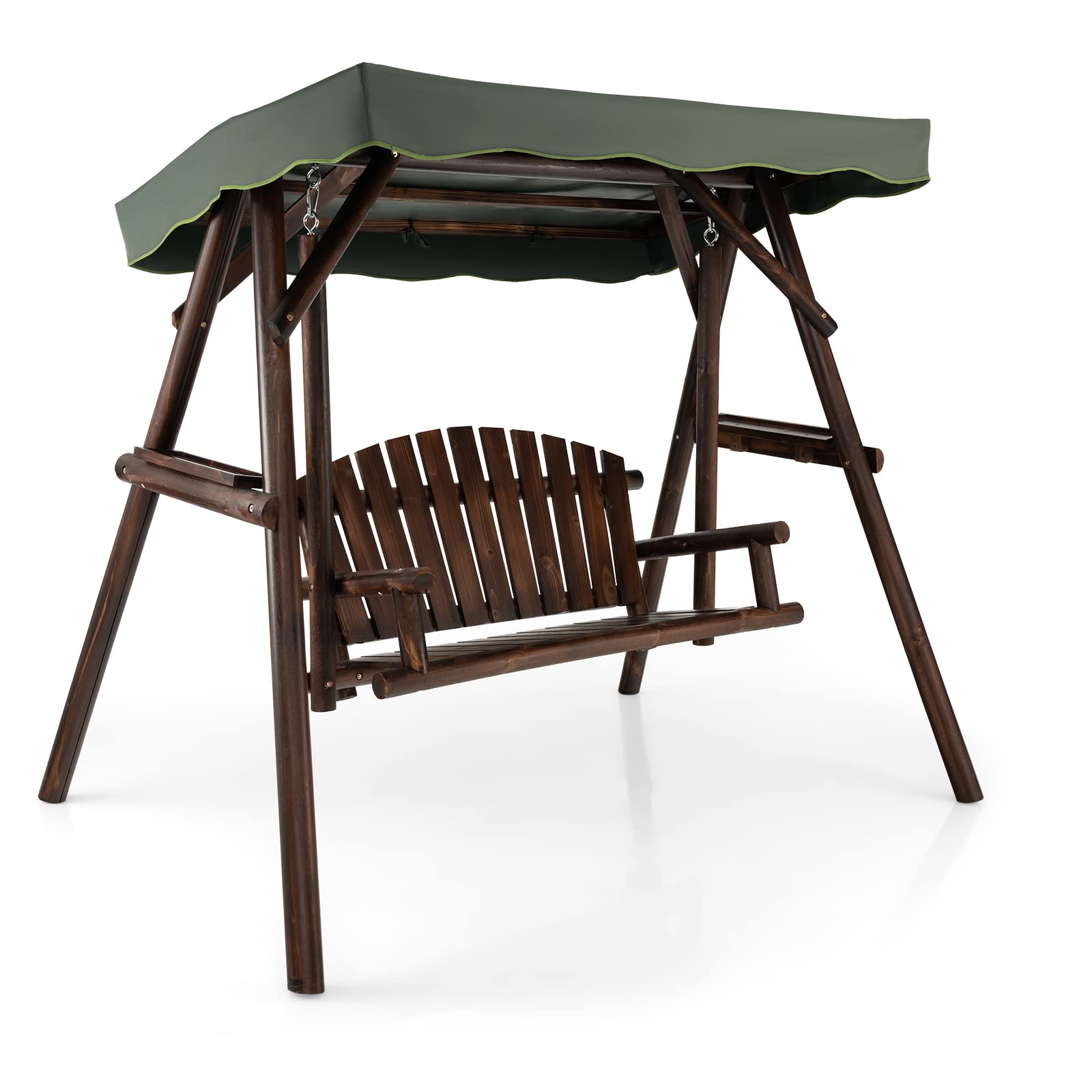 Tangkula Wooden Porch Swing 2 Person A-Frame