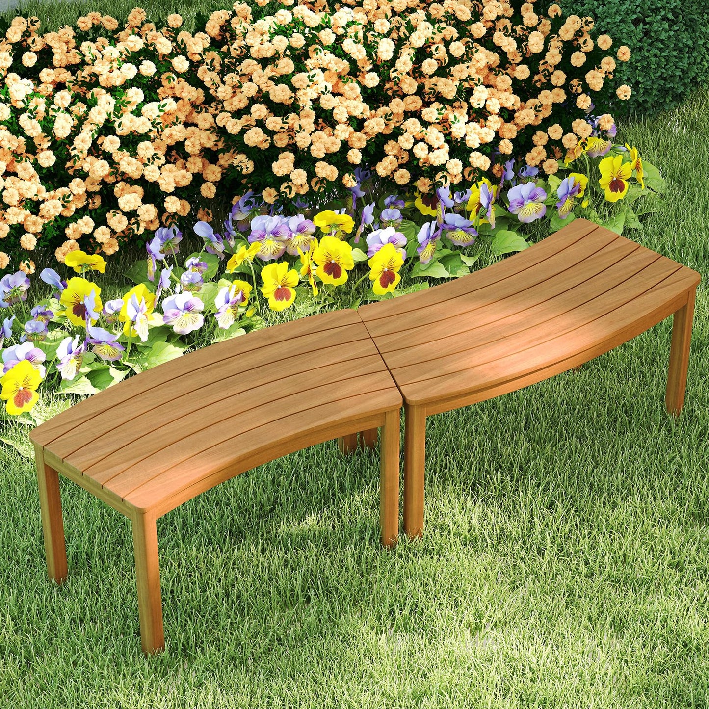 Ensemble de bancs d'extérieur incurvés en bois d'acacia Tangkula