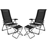 Tangkula Folding Patio Chairs, Set of 2 Outdoor Dining Chairs & Ottomans, Lawn Chairs with 7-Level Adjustable Backrest