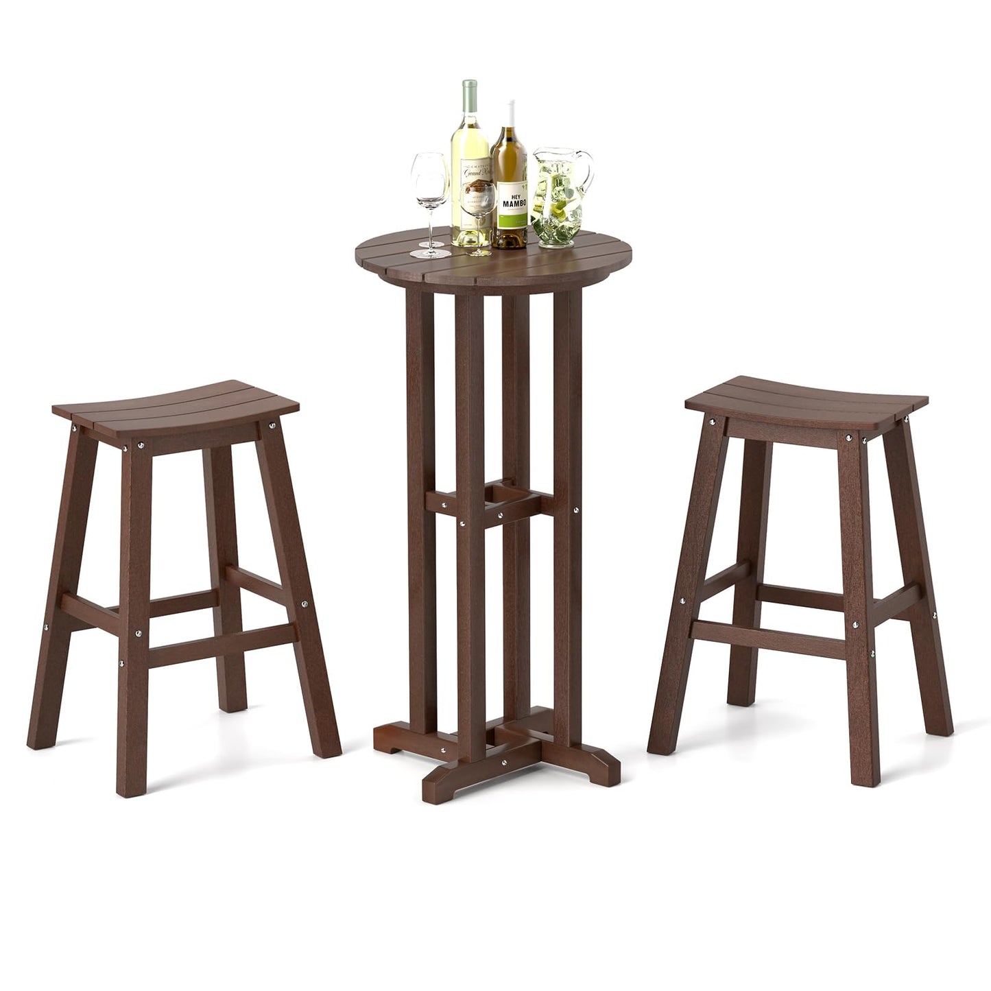 Tangkula 3PCS Outdoor HDPE Bar Table & Chair Set for 2