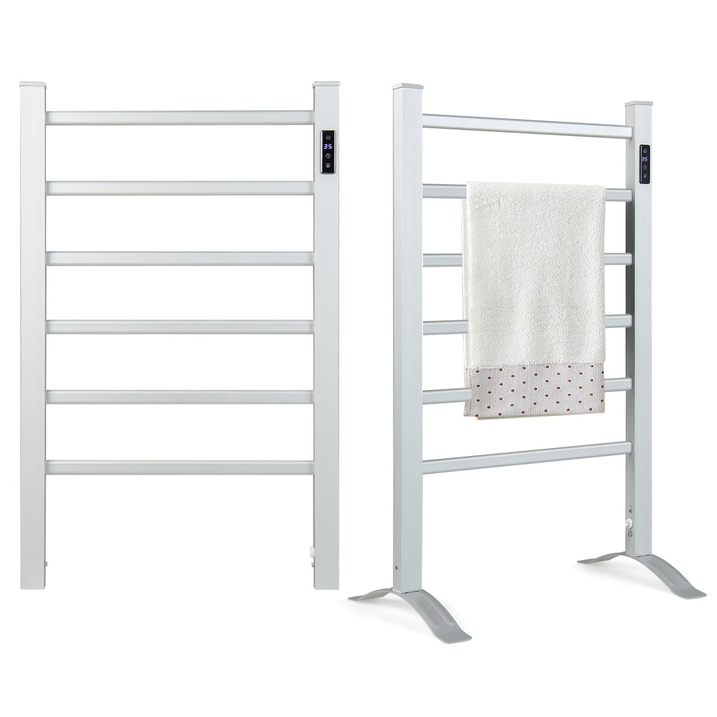 Tangkula Freestanding and Wall-mounted 6 Bars Towel Warmer with Timer and LED Display
