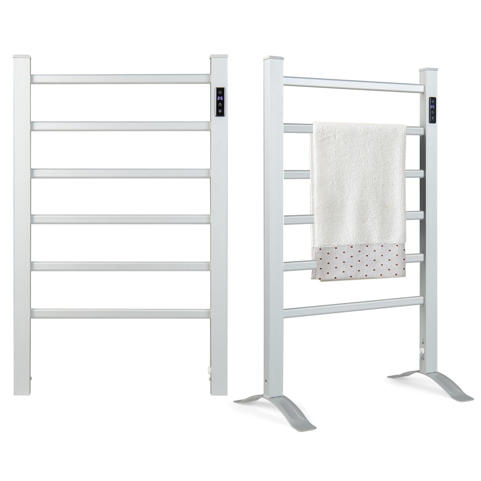 Tangkula Freestanding and Wall-mounted 6 Bars Towel Warmer with Timer and LED Display