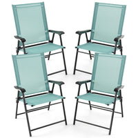 Tangkula Set of 2 Patio Folding Chairs, Portable Sling Back Chairs with Armrests and Metal Frame