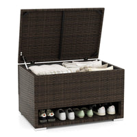 Tangkula 48 Gallon Rattan Outdoor Storage Box with Shoe Rack