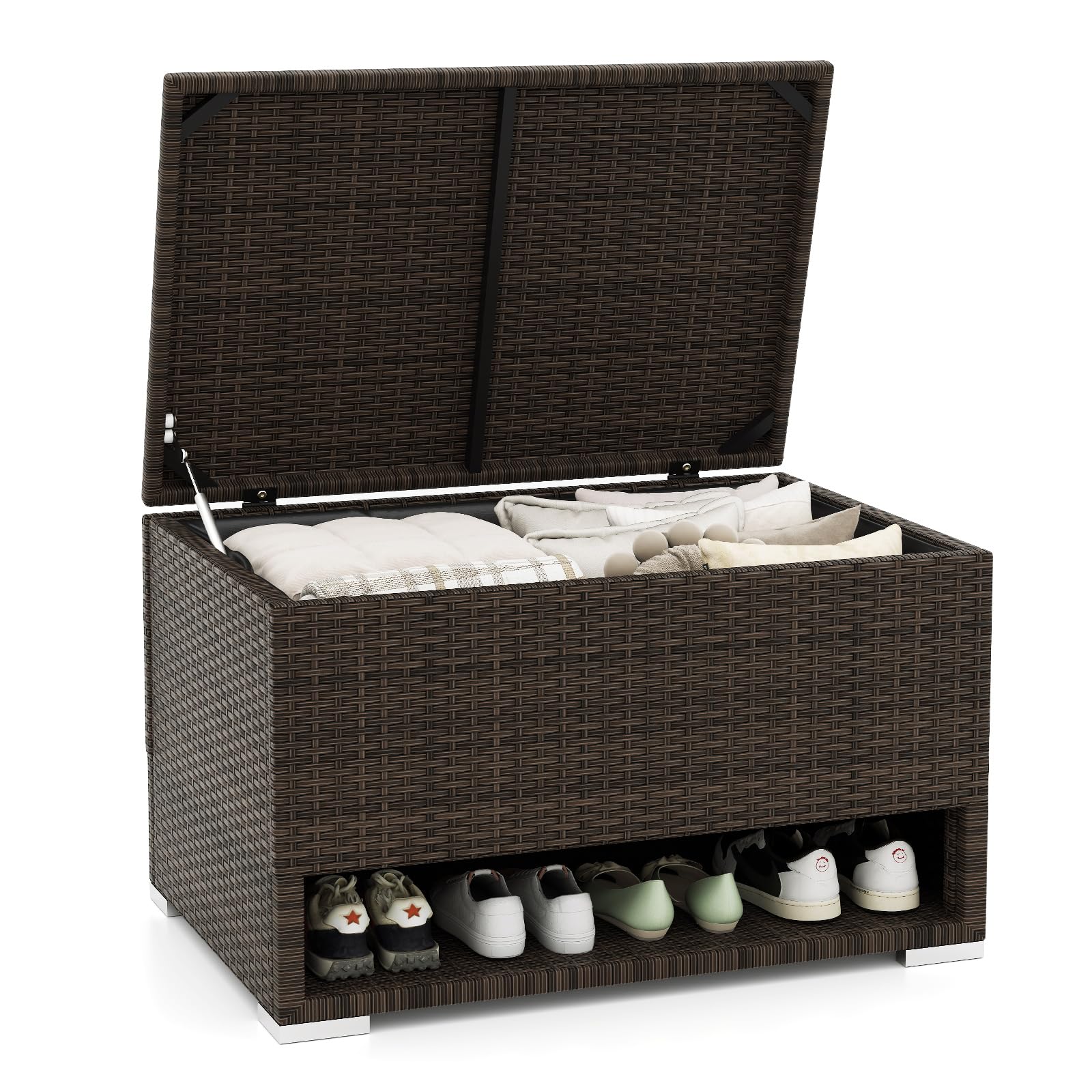 Tangkula 48 Gallon Rattan Outdoor Storage Box with Shoe Rack