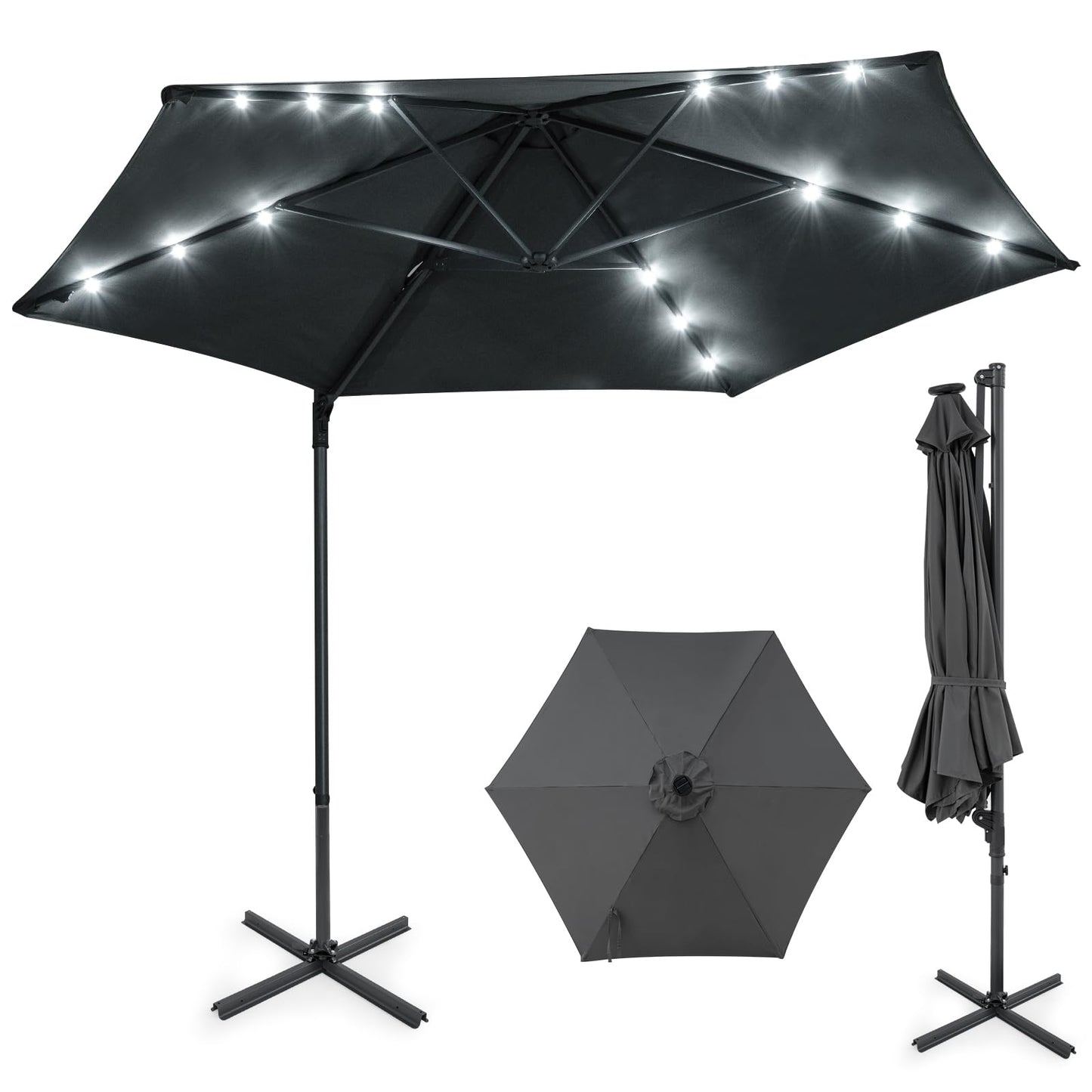 Tangkula 10ft Patio Umbrella with Solar Lights(9.6 x 9.6 x 8 ft)