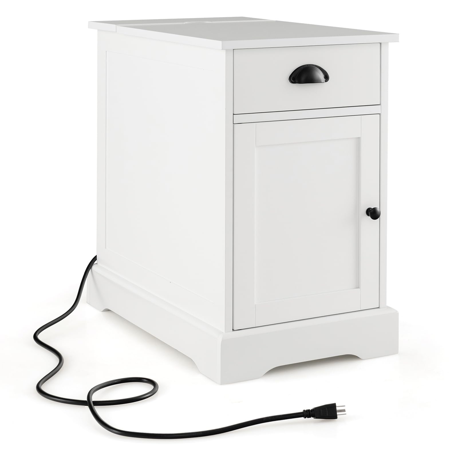 Tangkula Table d'appoint avec station de charge, table de chevet moderne, table d'appoint étroite