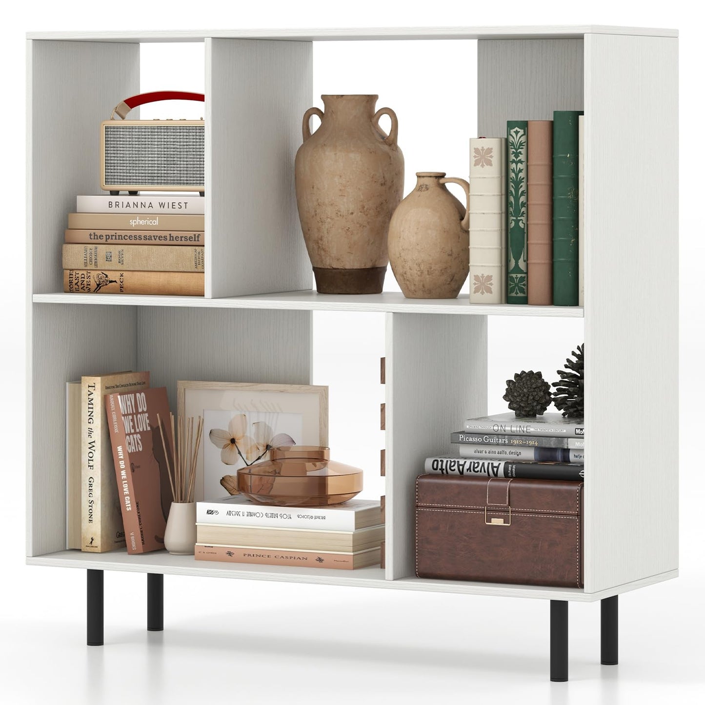 Tangkula 4 Cubby Open Bookcase